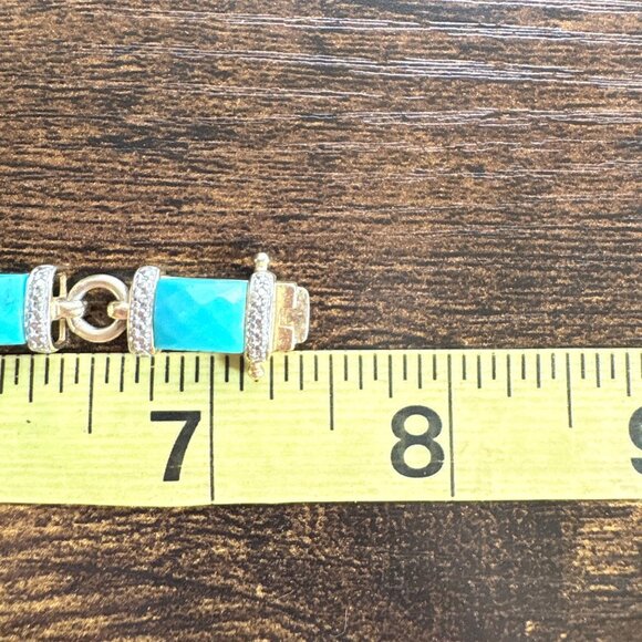 Sterling Silver 925 Turquoise & Illusion Stone Station Bracelet Sz 7.25" Length - Picture 9 of 11